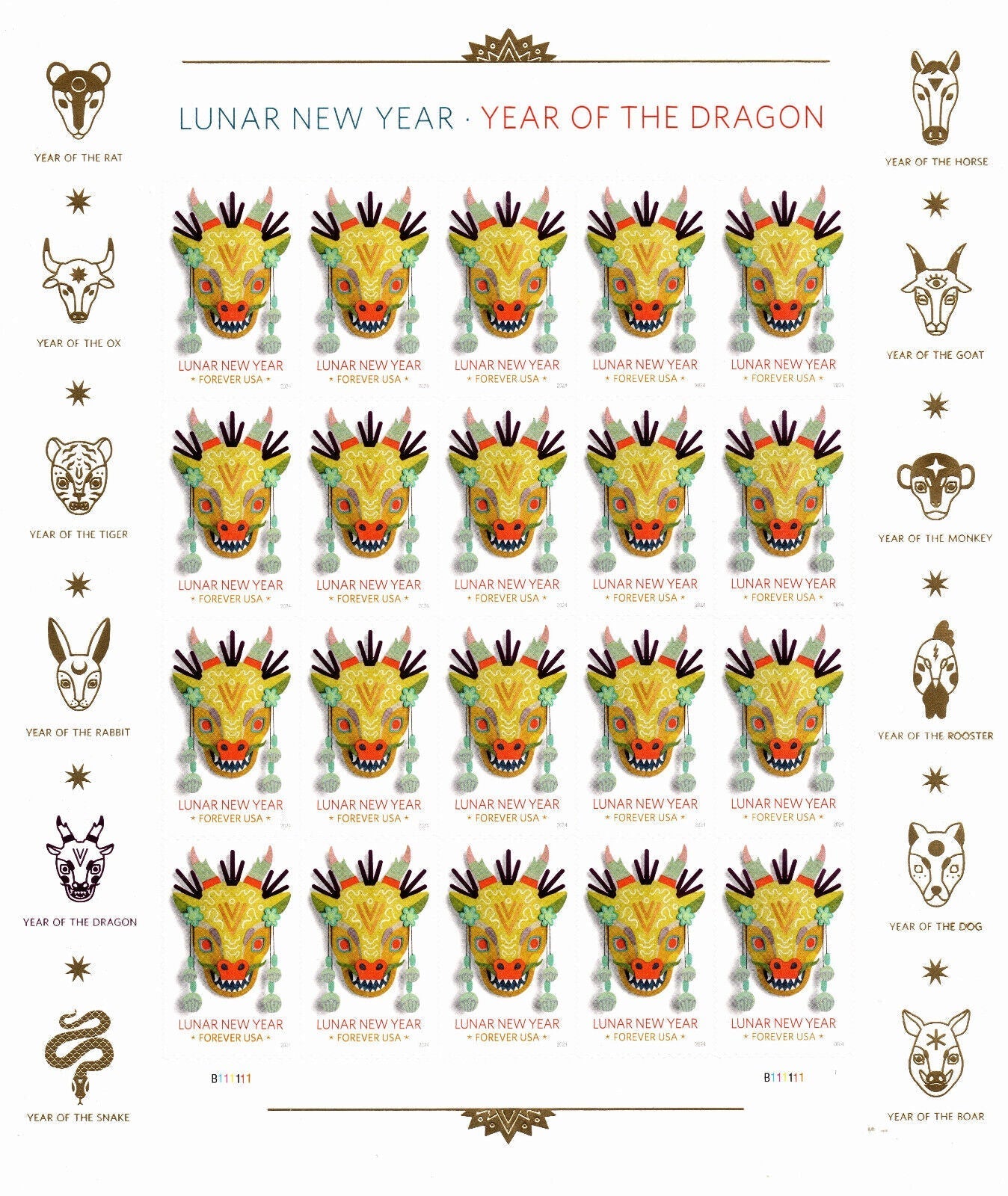 Year of the Dragon Lunar New Year Forever First Class Postage Stamps