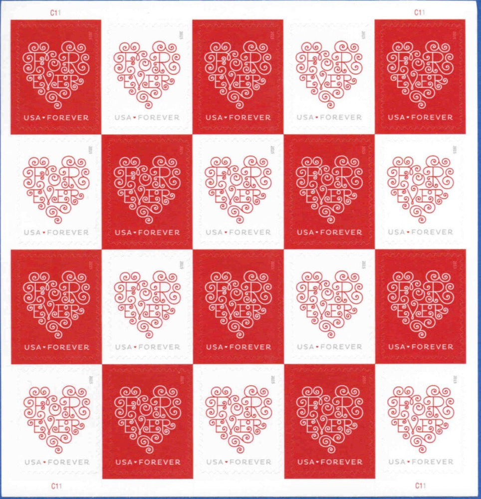 Red White Hearts Forever First Class Postage Stamps (2015)